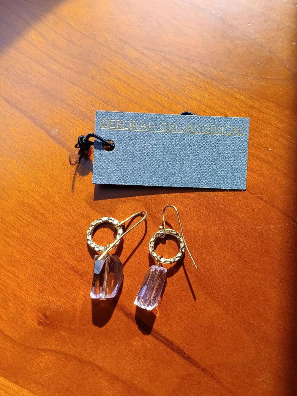 NWT Deborah Grivaas Cut Pink Crystal and Gold Drop Earrings